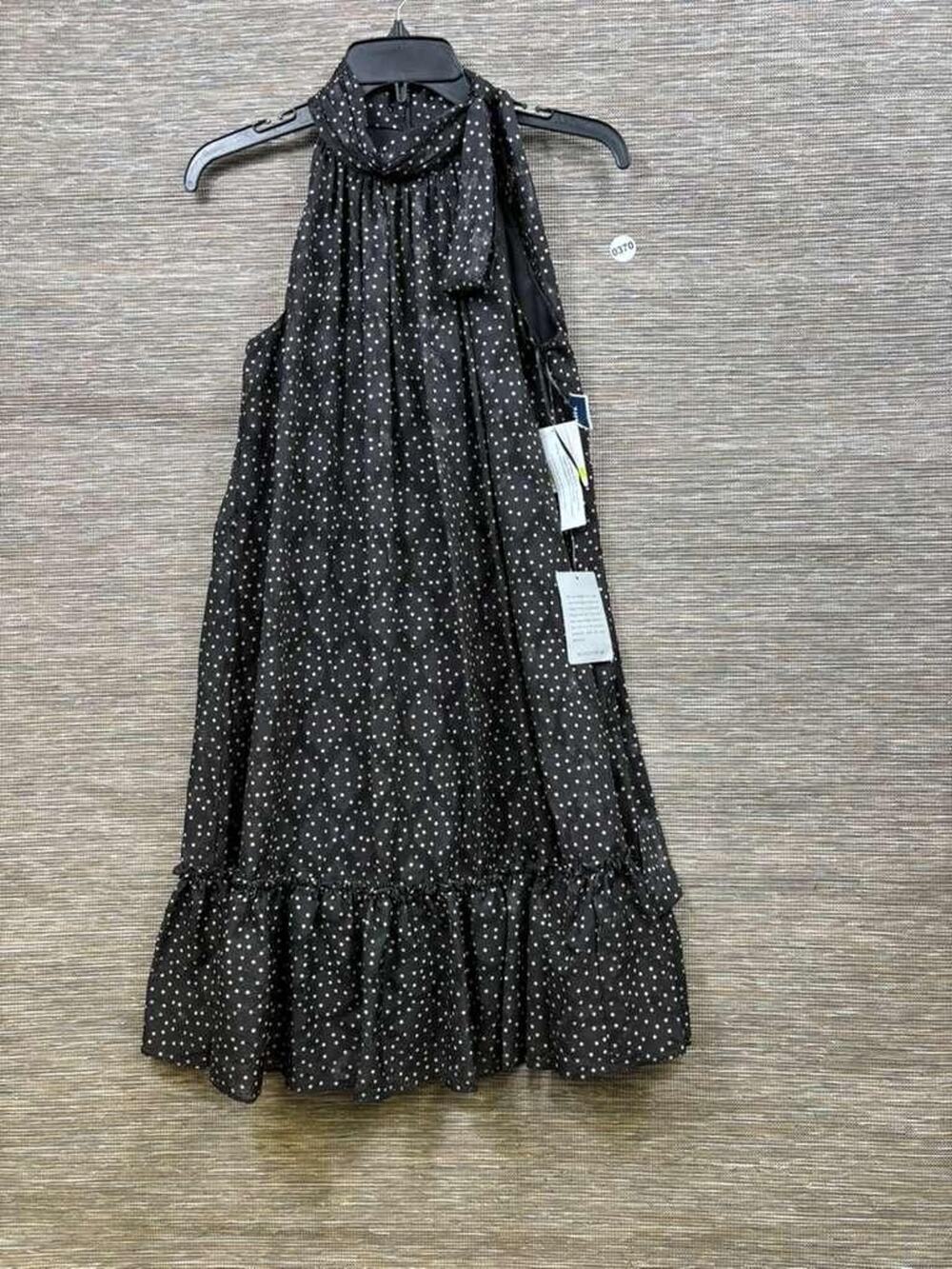 Taylor Dress Womens 4 Black Polka Dot Halter Ruffle Swing Trapeze Knee Length